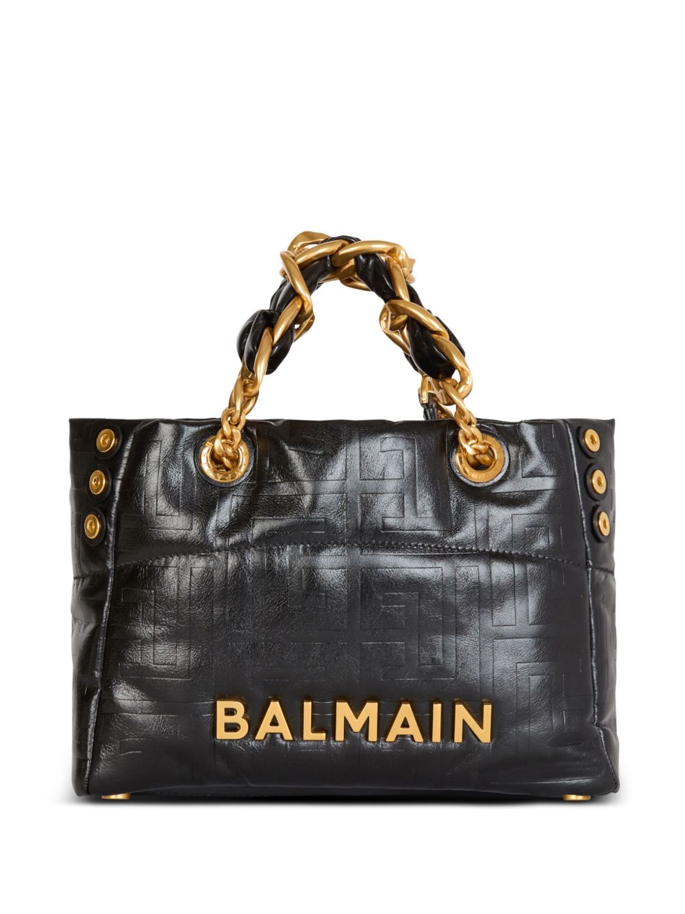 Balmain 1945 Soft PB-Monogrammed Crinkled Small Leather Tote Bag Black