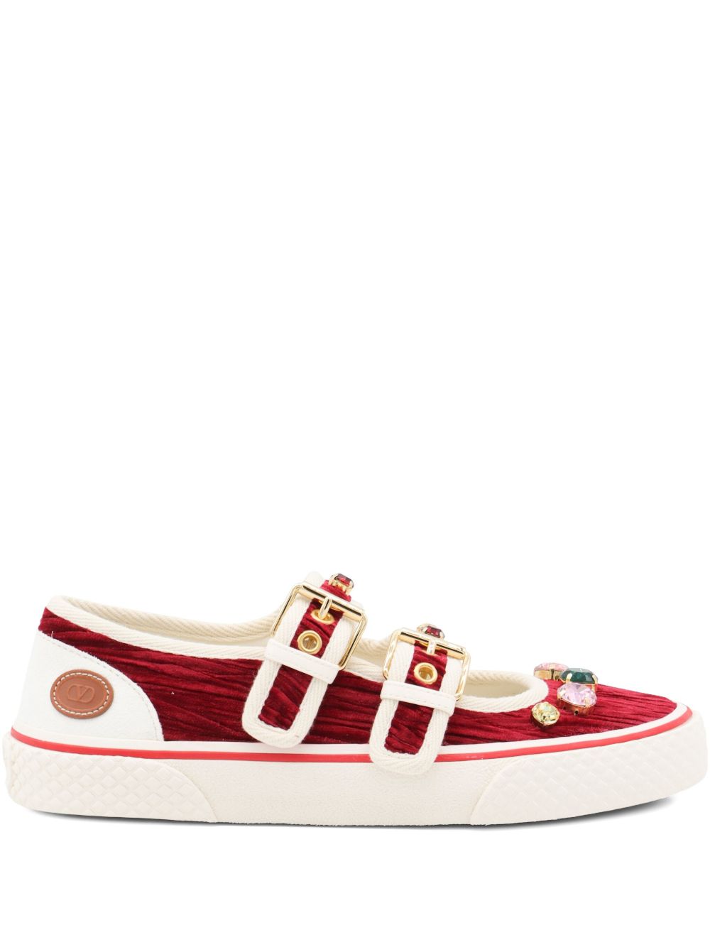 Valentino Garavani Jewel-Embellished Double Buckle Ballet Sneakers Bordeaux