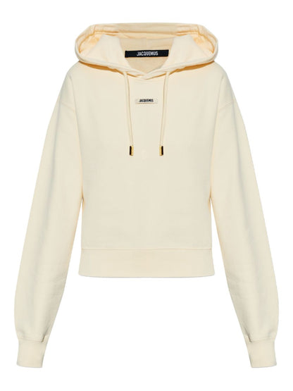 Jacquemus Cropped Gros Grain Hoodie in Beige Beige