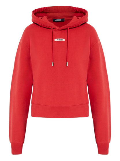 Jacquemus Gros Grain Cropped Hoodie with Logo Patch Red