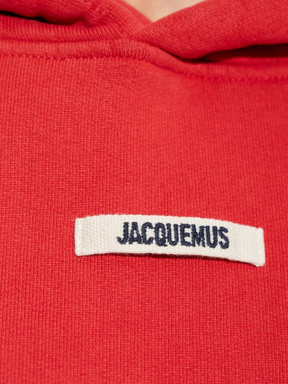 Jacquemus Gros Grain Cropped Hoodie with Logo Patch Red