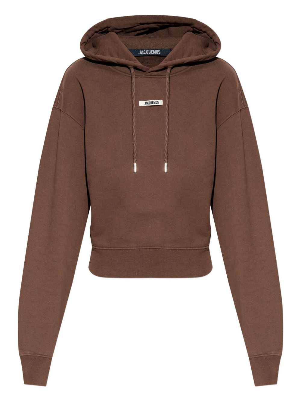 Jacquemus Cropped Logo-Patch Cotton Hoodie Brown