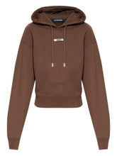 Jacquemus Cropped Logo-Patch Cotton Hoodie Brown