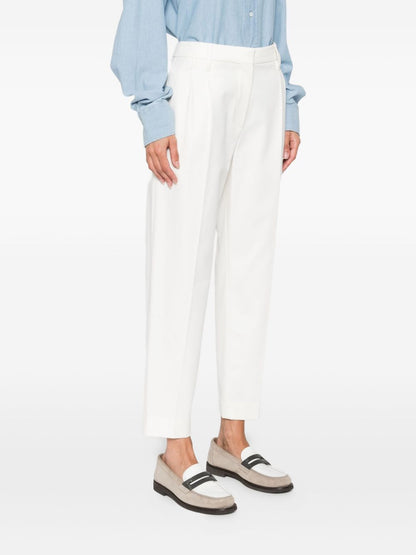 Brunello Cucinelli Slouchy Pleated Cropped Chino Trousers White