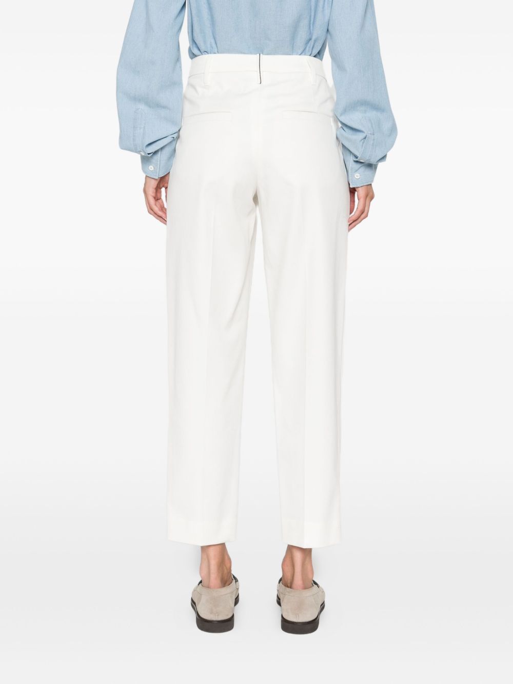Brunello Cucinelli Slouchy Pleated Cropped Chino Trousers White