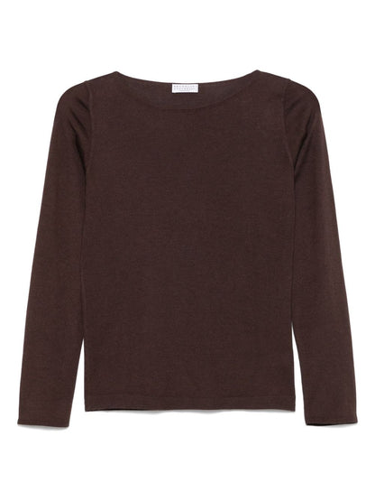 Brunello Cucinelli Cashmere Boat-Neck Sweater Brown