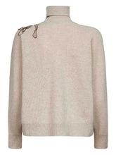Brunello Cucinelli Cashmere Ribbed Turtle-Neck Jumper with Monili Flower Embroidery Beige Beige