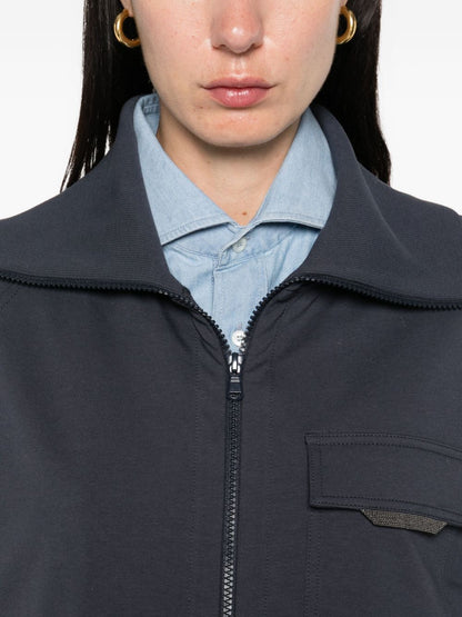Brunello Cucinelli Zip-Fastening Cotton Patch-Pocket Sweatshirt Blue
