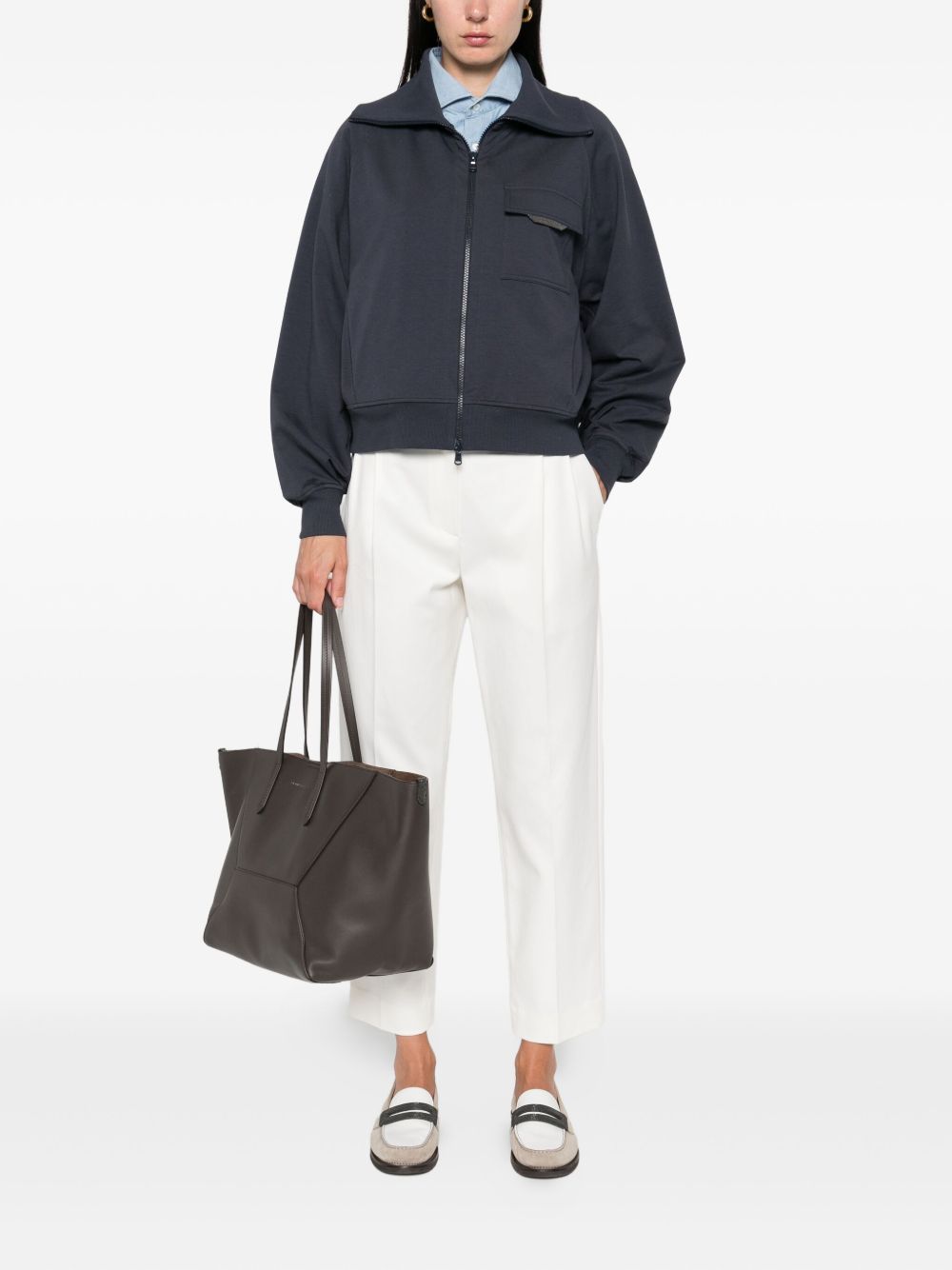 Brunello Cucinelli Zip-Fastening Cotton Patch-Pocket Sweatshirt Blue
