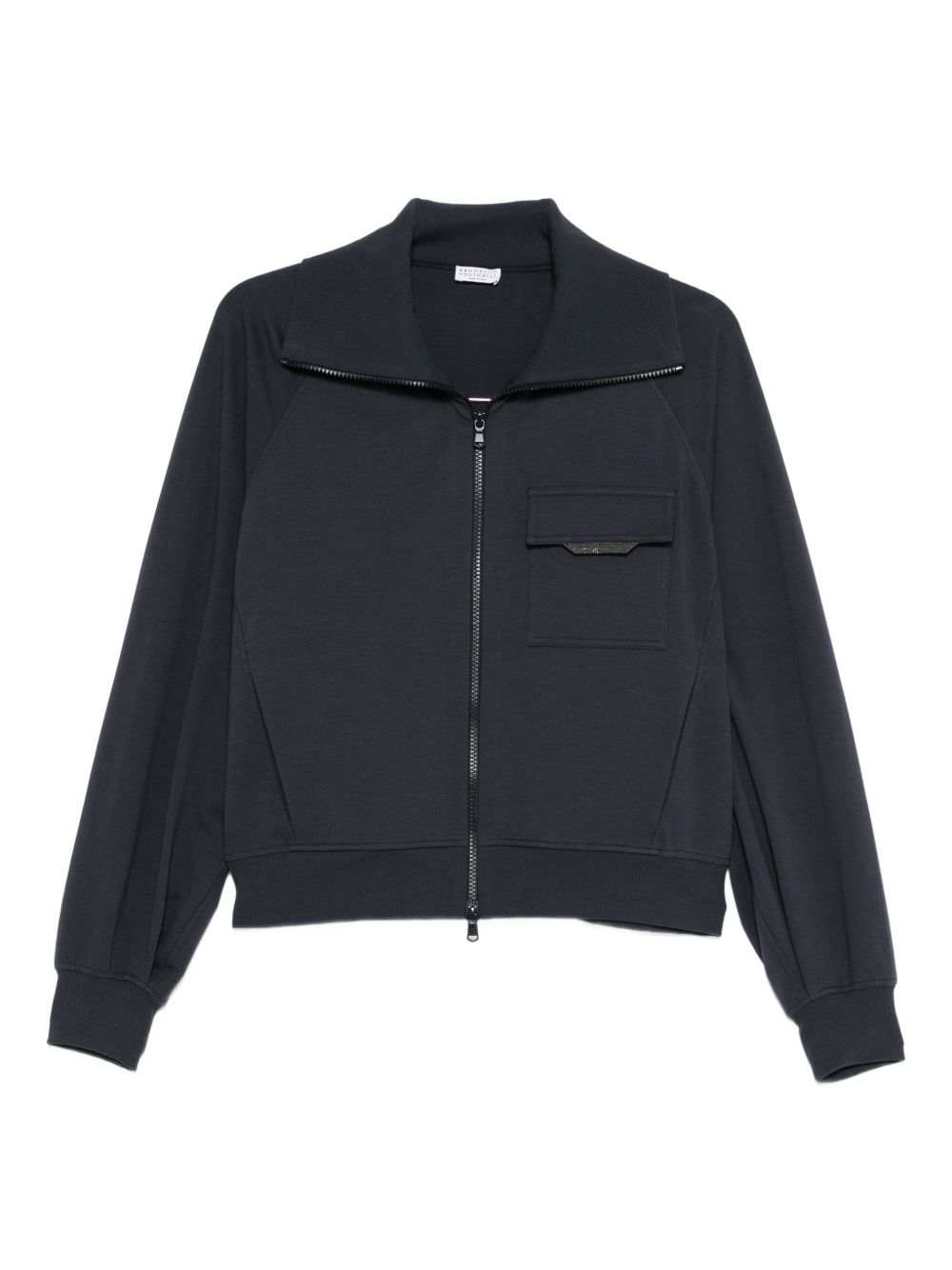 Brunello Cucinelli Zip-Fastening Cotton Patch-Pocket Sweatshirt Blue