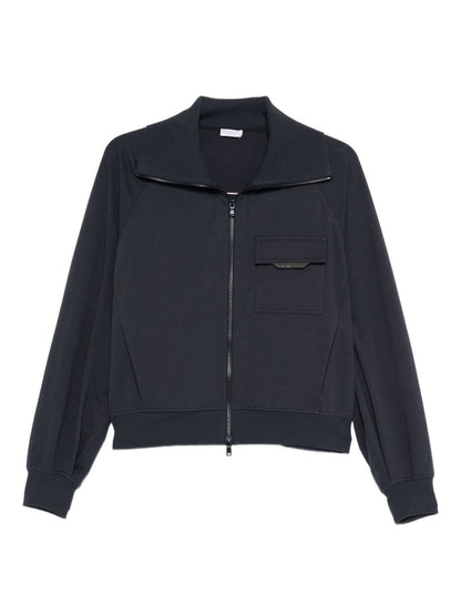 Brunello Cucinelli Zip-Fastening Cotton Patch-Pocket Sweatshirt Blue