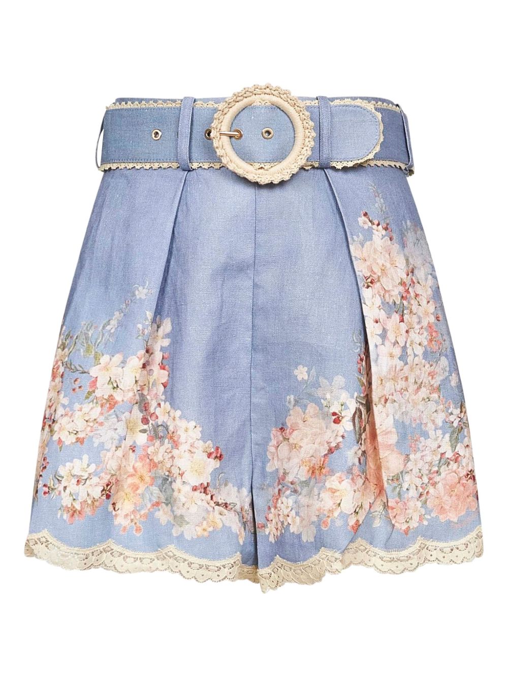 Zimmermann Botanical Linen High-Waisted Shorts Clear Blue