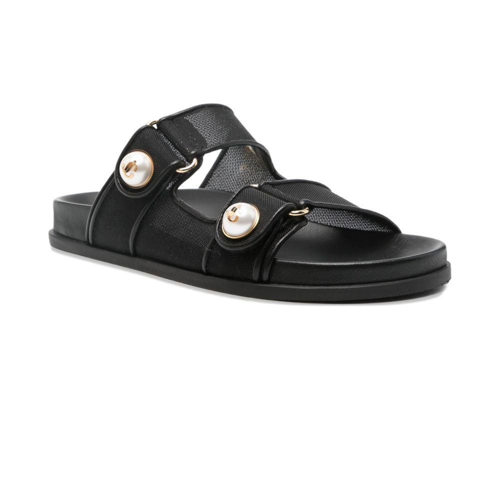 Jimmy Choo Fayence Low Pearl-Embellished Leather Sandals Black