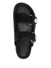 Jimmy Choo Fayence Low Pearl-Embellished Leather Sandals Black