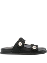 Jimmy Choo Fayence Low Pearl-Embellished Leather Sandals Black