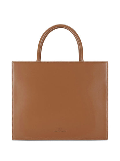 Elisabetta Franchi Large Logo-Appliqué Leather Tote Bag Brown