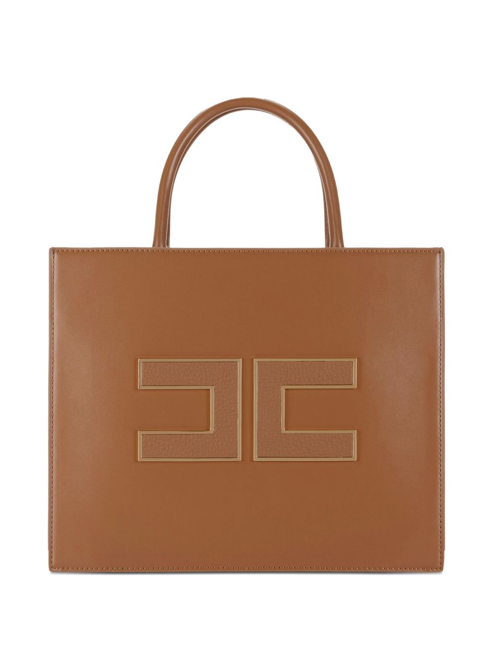 Elisabetta Franchi Large Logo-Appliqué Leather Tote Bag Brown