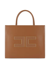 Elisabetta Franchi Large Logo-Appliqué Leather Tote Bag Brown