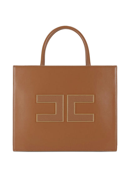 Elisabetta Franchi Large Logo-Appliqué Leather Tote Bag Brown