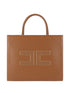 Elisabetta Franchi Large Logo-Appliqué Leather Tote Bag Brown