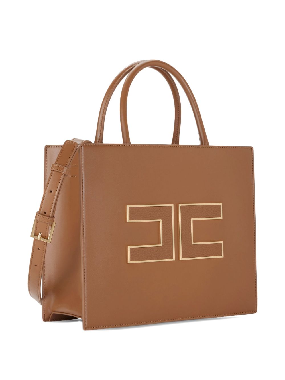 Elisabetta Franchi Large Logo-Appliqué Leather Tote Bag Brown