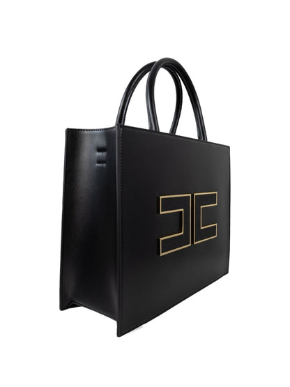Elisabetta Franchi Logo-Plaque Leather Tote Bag Black Black
