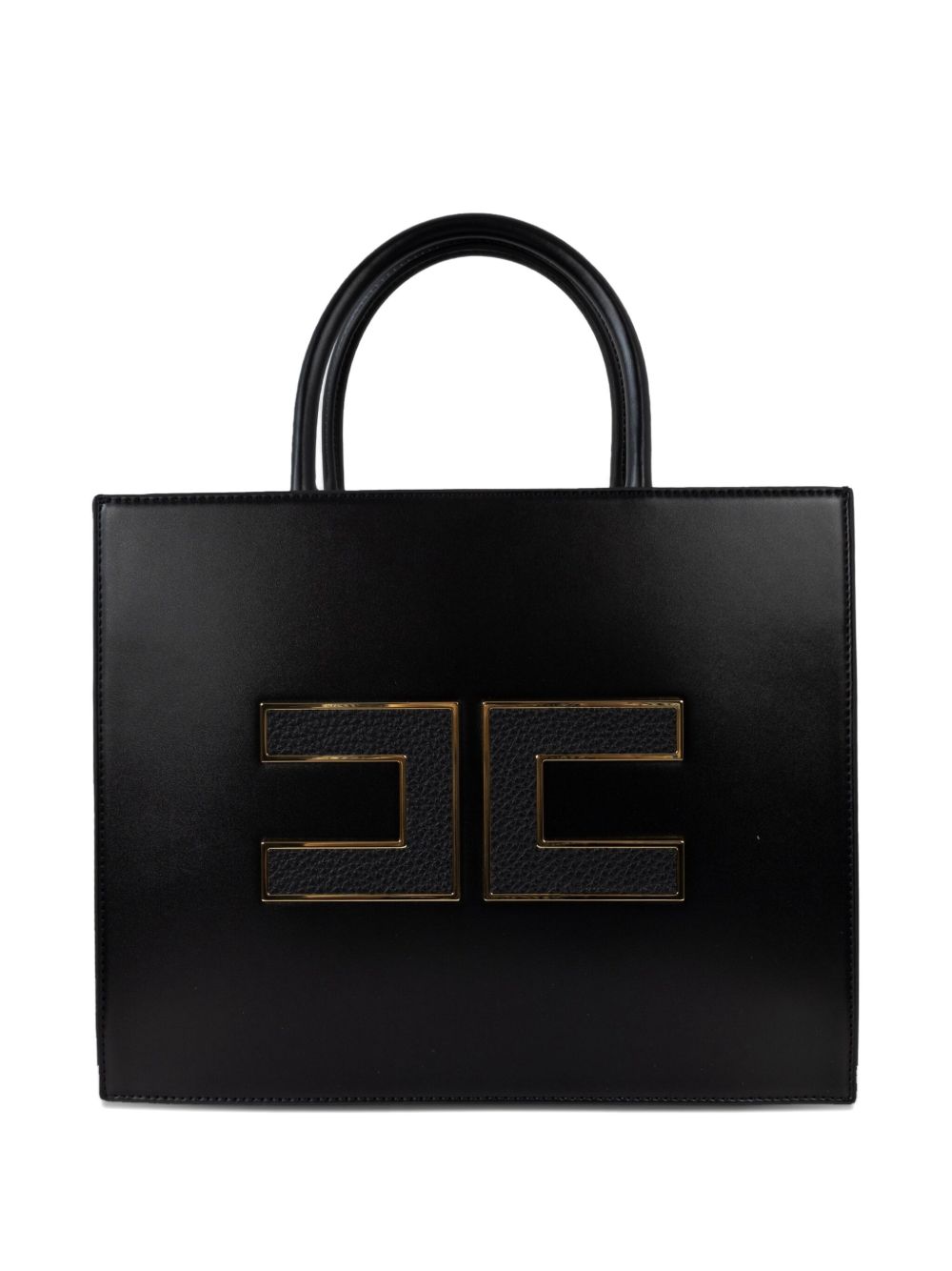 Elisabetta Franchi Logo-Plaque Leather Tote Bag Black Black