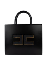 Elisabetta Franchi Logo-Plaque Leather Tote Bag Black Black