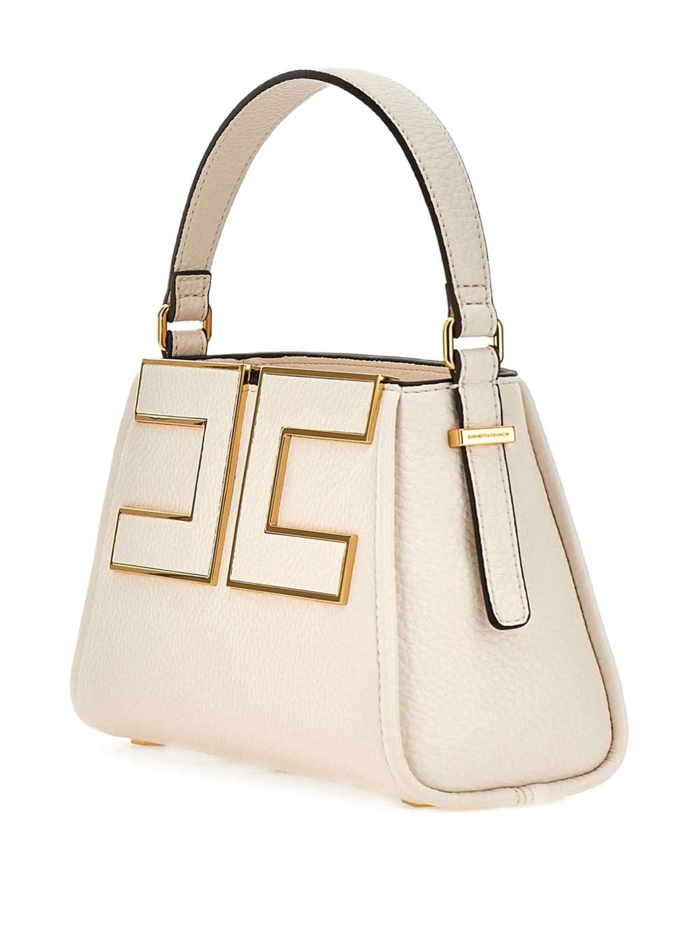 Elisabetta Franchi Small Off-White Logo Plaque Tote Bag White