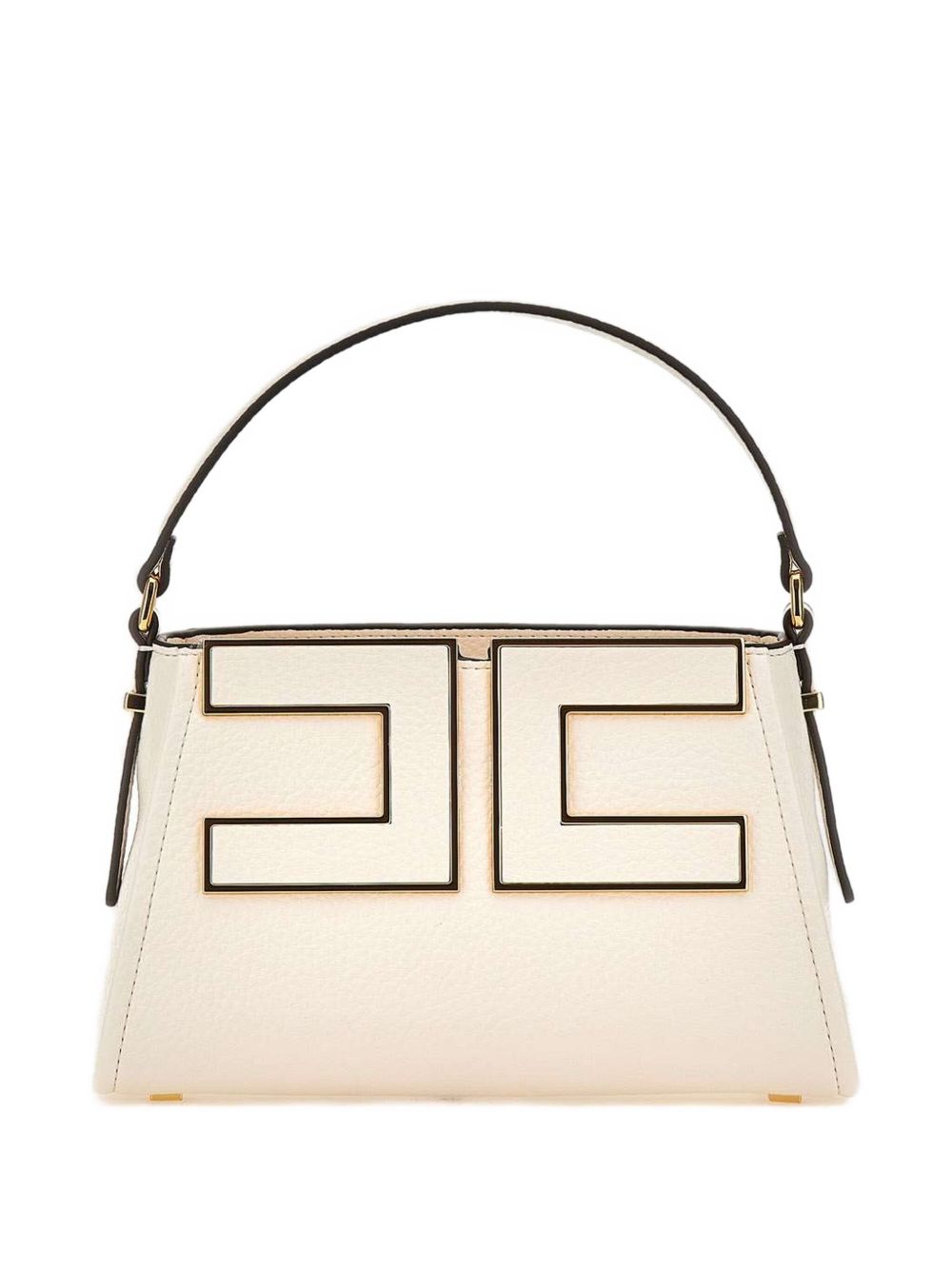Elisabetta Franchi Small Off-White Logo Plaque Tote Bag White