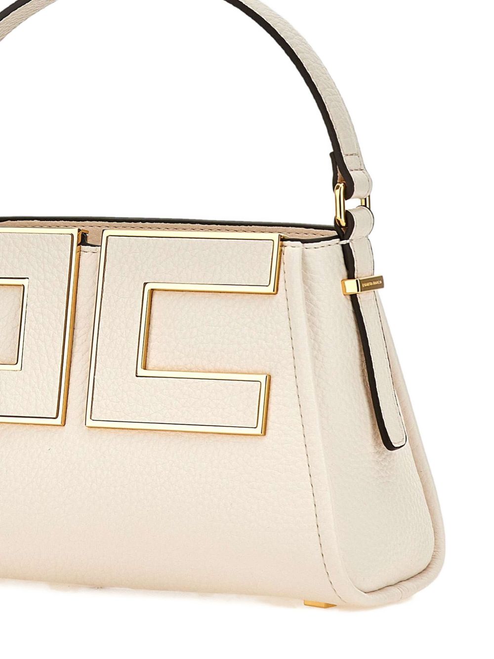 Elisabetta Franchi Small Off-White Logo Plaque Tote Bag White
