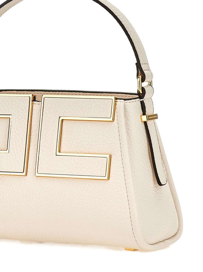 Elisabetta Franchi Small Off-White Logo Plaque Tote Bag White