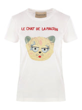 Valentino Cat-Face Appliqué Cotton T-Shirt Ivory