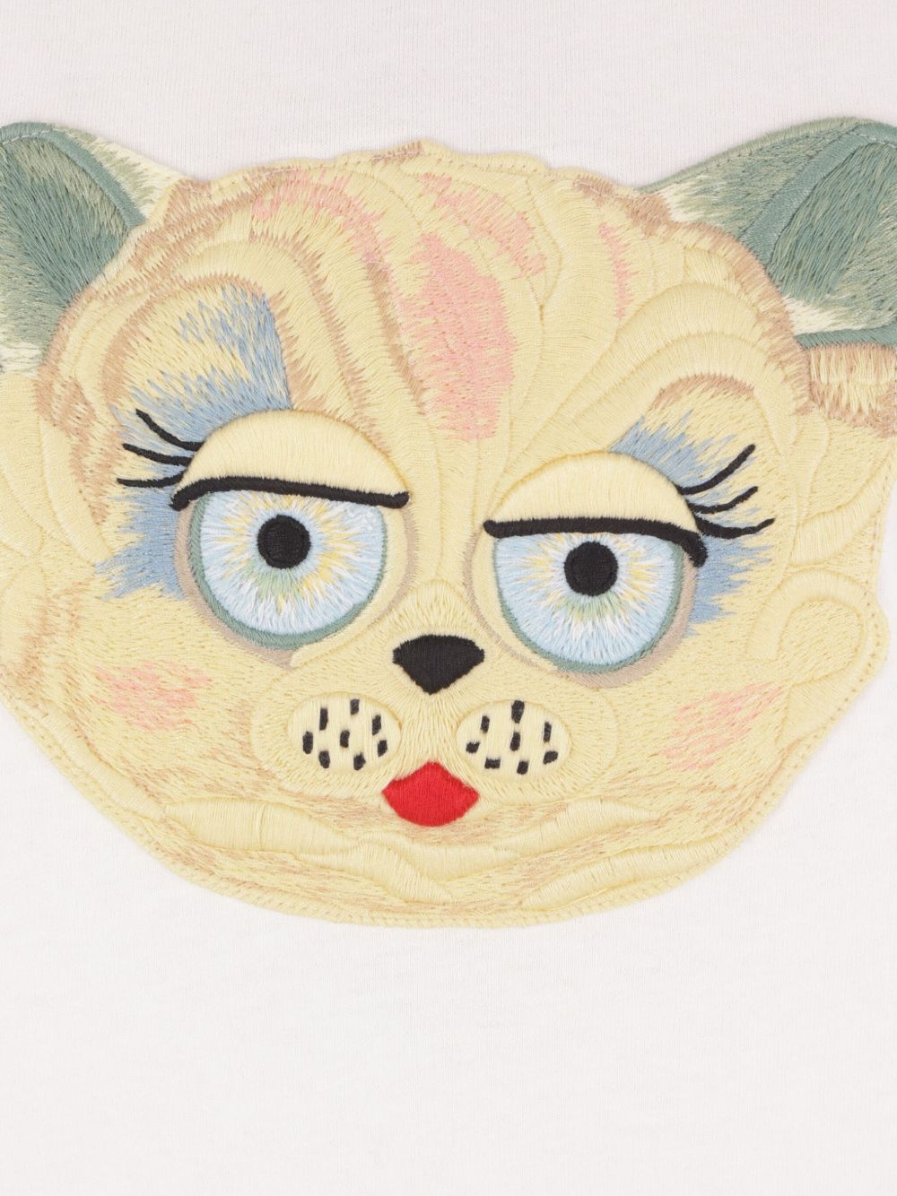 Valentino Cat-Face Appliqué Cotton T-Shirt Ivory