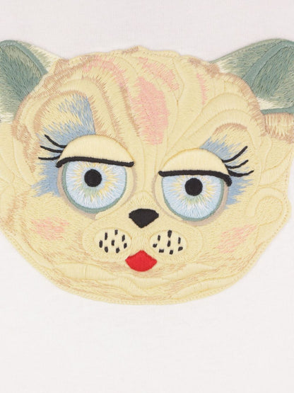 Valentino Cat-Face Appliqué Cotton T-Shirt Ivory