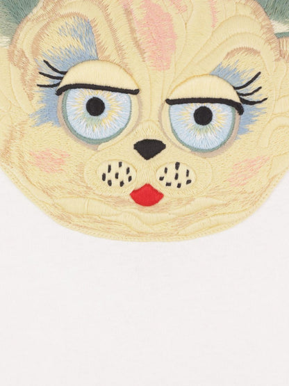 Valentino Cat-Face Appliqué Cotton T-Shirt Ivory