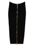Balmain Cable-Knit Gold Button Midi Fitted Skirt Black