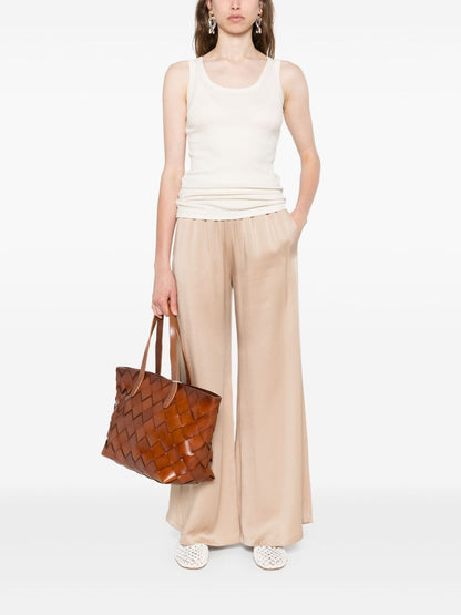Fabiana Filippi Wide-Leg Powder Trousers with Elasticated Waist in Beige Powder