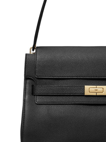 Tory Burch Lee Radziwill Large Pebble Leather Handbag Black