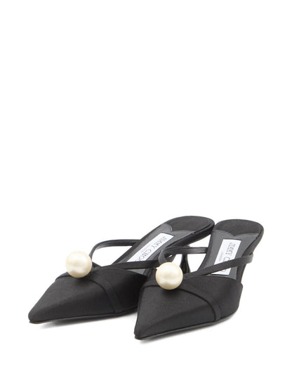Jimmy Choo 50mm Sana Pearl-Embellished Satin Mules Black