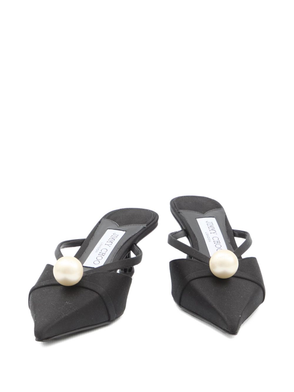 Jimmy Choo 50mm Sana Pearl-Embellished Satin Mules Black