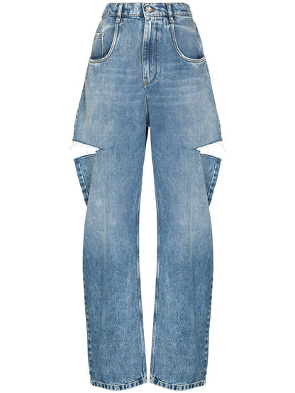 Maison Margiela High-Waisted Cut-Out Straight-Leg Jeans Clear Blue