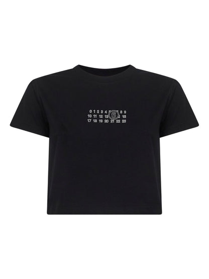 MM6 Maison Margiela Signature Cropped Logo Cotton T-Shirt Black