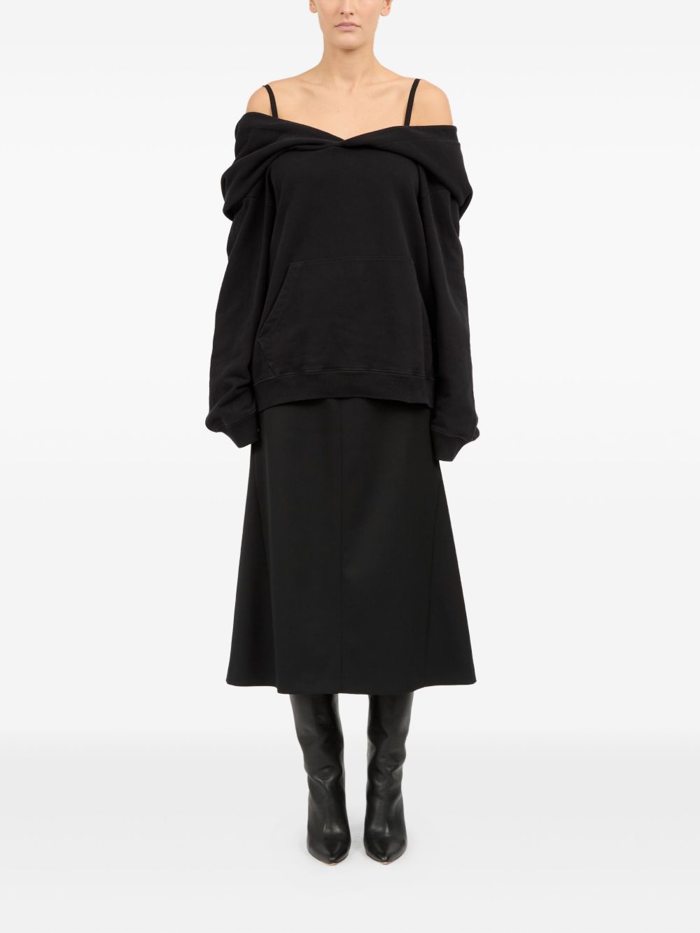 MM6 Maison Margiela Sweetheart-Neck Layered Cotton Sweater Black Black