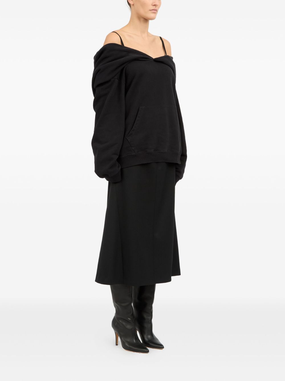 MM6 Maison Margiela Sweetheart-Neck Layered Cotton Sweater Black Black