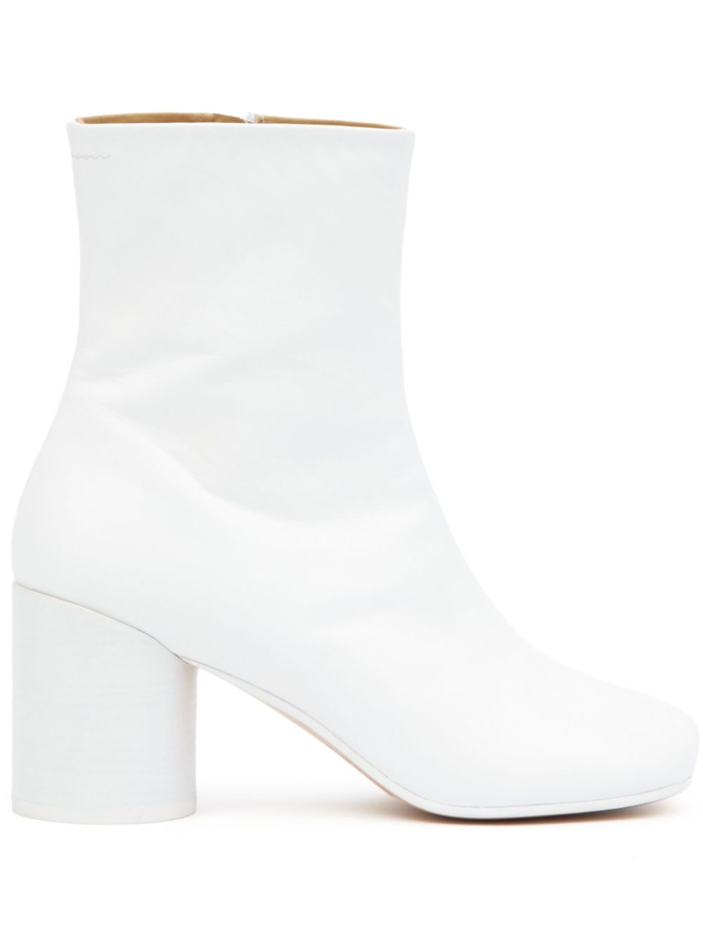 MM6 Maison Margiela Leather Grained Ankle Boots With Block Heel White White