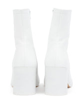 MM6 Maison Margiela Leather Grained Ankle Boots With Block Heel White White