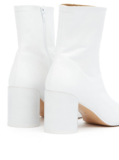 MM6 Maison Margiela Leather Grained Ankle Boots With Block Heel White White