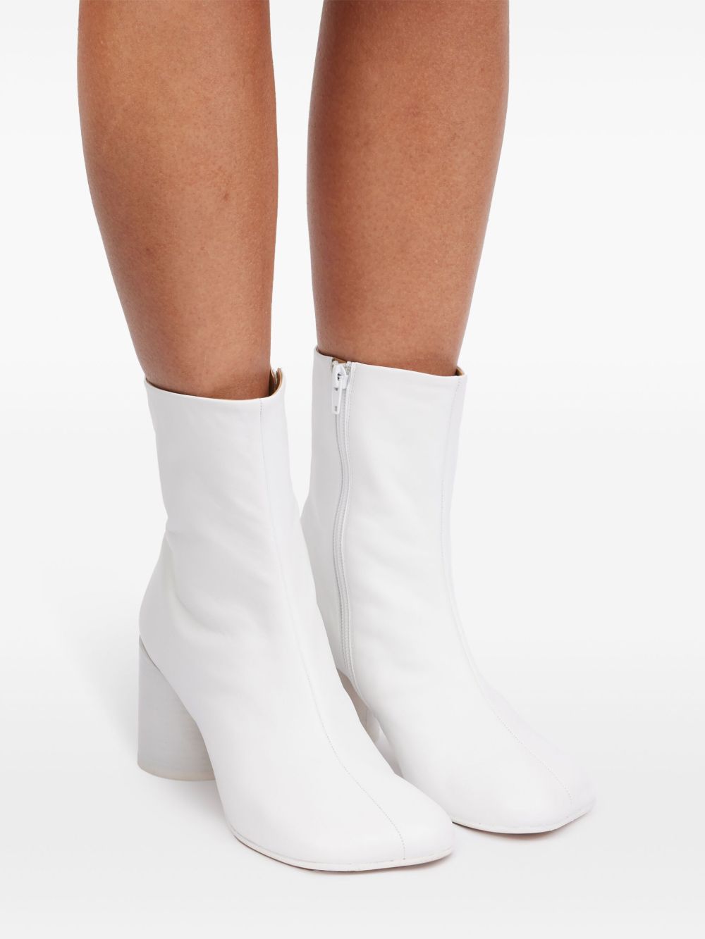 MM6 Maison Margiela Leather Grained Ankle Boots With Block Heel White White