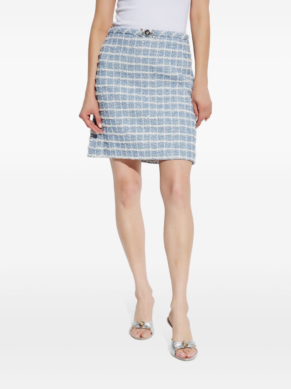 Versace Tweed Medusa Mini Skirt Blue